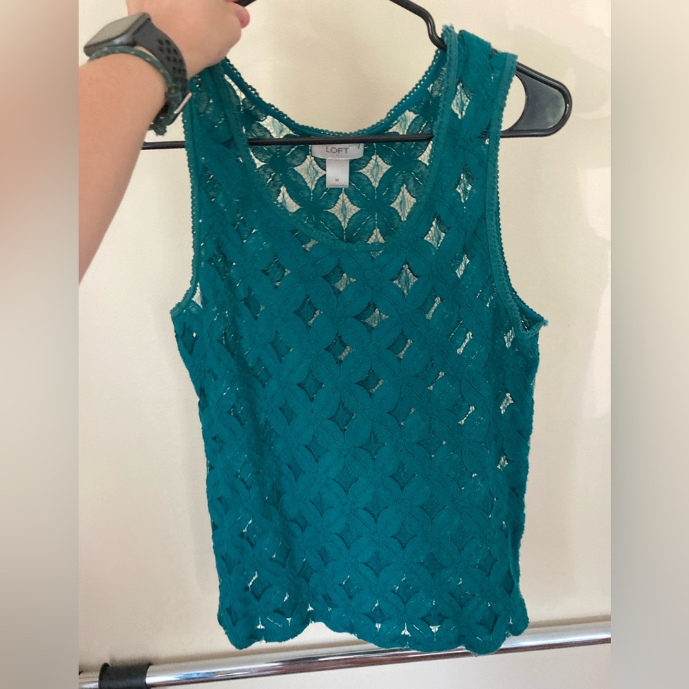 Ann Taylor Loft Teal Lacy Tank/Shirt size Medium
